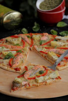 Pizza de Salmão com Alcachofra