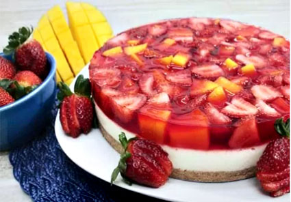 Torta Espelhada com Frutas (Zero Açúcar)